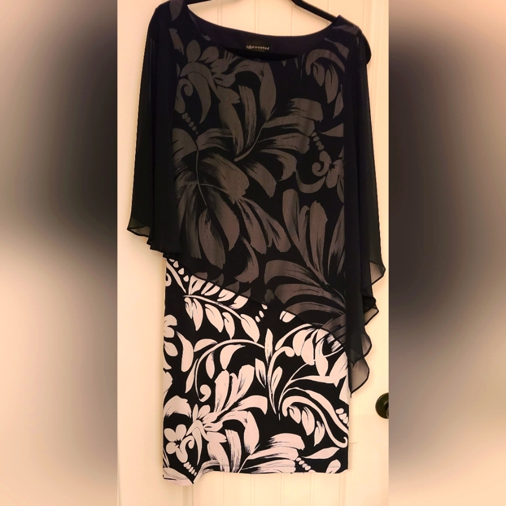 Connected Apparel Black and White Asymmetrical Dress